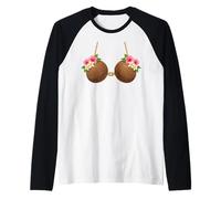 Tiki Luau Hula Hawaiian Coconut Bra with Coconut Breasts Raglan Baseball Tee