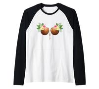 Tiki Luau Hula Hawaiian Coconut Bra with Coconut Breasts Raglan Baseball Tee