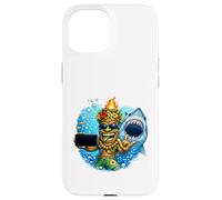 Tiki Man Shark Selfie - Funny Island Ocean Vibes Tropical Case for iPhone 15