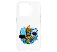 Tiki Man Shark Selfie - Funny Island Ocean Vibes Tropical Case for iPhone 15 Pro