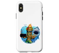 Tiki Man Shark Selfie - Funny Island Ocean Vibes Tropical Case for iPhone X/XS