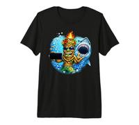 Tiki Man Shark Selfie - Funny Island Ocean Vibes Tropical Premium T-Shirt