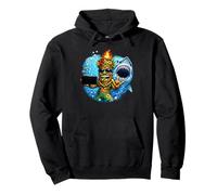 Tiki Man Shark Selfie - Funny Island Ocean Vibes Tropical Pullover Hoodie