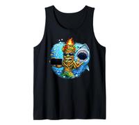 Tiki Man Shark Selfie - Funny Island Ocean Vibes Tropical Tank Top