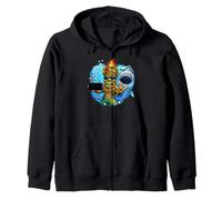 Tiki Man Shark Selfie - Funny Island Ocean Vibes Tropical Zip Hoodie