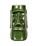 Tiki Mug Ceramic Hawaiian Cocktail Party, Zombie Skull, Large Wine Set, Exotic, Tropical, Handmade(Statue - Green)