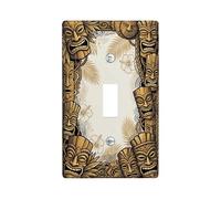 Tiki Single Light Switch Cover Plate, Tropical Vintage Hibiscus Palm Leaves Summer Brown Plastic Standard Size Wall Switch Plates Accents for Home Living Room New Apartment Decor (Single)