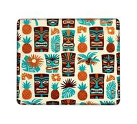 Tiki Small Mouse Pad, Tropical Vibrant Pineapple Leaf Summer Turquoise Square Rubber Smooth Mini Travel Desk Mousepad Idea for Home Office Desk Laptop Gamers Gift Square 8x10 Inch