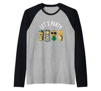 Tiki Statues and Upside Down Pineapple for Swingers Couples Raglan Baseball Tee