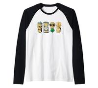 Tiki Statues and Upside Down Pineapple for Swingers Couples Raglan Baseball Tee