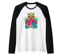 Tiki Style Anchor with Tropical Hibiscus Flowers Raglan Baseball Tee