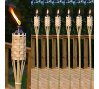 Tiki Torches Bamboo 150cm Pack of 6 - Extra Tall 5ft Citronella Compatible Burner with Large 500ml Oil Canister for Outdoor Parties, Pest & Bug Repellent, 10 Hour Burn