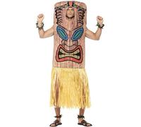Smiffys Tiki Totem Costume, Brown with Tabard, Attached Skirt, Wrist & Ankle Cuffs, Hawaiian Luau Fancy Dress, Hawaiian Dress Up Costumes