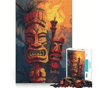 Tiki Totem Sunset Jigsaw Puzzles 1000 Pieces for Adults Boost Recall Relax Mind Accurate Edge Santa Wish List 38x26cm