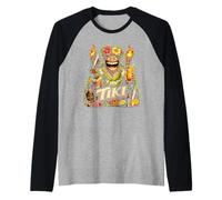 Tiki Tropical Mask Hibiscus Torch Island Bar Vibes Raglan Baseball Tee