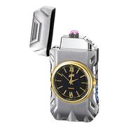 TIKIUKI Lighters Multifunction with Led Display Arc Lighters Strong Windproof USB Rechargeable Lighter Fashion Luxury Metal Lighter with Clock Dial Suitable for Gifts(Wire Drawing)