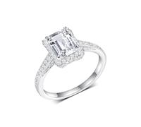 TIKJE Emerald Cut Cubic Zirconia Engagement Ring for Women Halo Design with Pave Fake Diamonds, 18K White Gold Plated, Promise Engagement Wedding Band Gift For Her Size 6-9, Cubic Zirconia