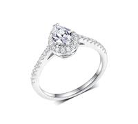 TIKJE Pear-Cut Cubic Zirconia Engagement Ring, Waterdrop Halo Design with Accent Fake Diamonds, 18K White Gold Plated, Promise Engagement Wedding Band Gift For Her Size 6-9, Cubic Zirconia