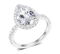 TIKJE Pear-Cut Cubic Zirconia Halo Engagement Ring for Women 18K White Gold Plated, 8 * 12mm/3ct Fake Diamond Promise Engagement Wedding Band Gift For Her Size 6-9, Cubic Zirconia