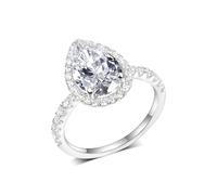 TIKJE Pear-Cut Cubic Zirconia Halo Engagement Ring for Women 18K White Gold Plated, 8 * 12mm/3ct Fake Diamond Promise Engagement Wedding Band Gift For Her Size 6-9, Cubic Zirconia