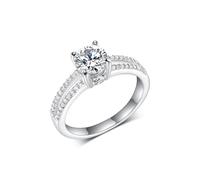 TIKJE Round Cut CZ Solitaire Engagement Ring for Women, Split Shank Design&18K White Gold Plated, Fake Diamond Ring Promise Engagement Wedding Band Gift For Her Size 6-9, Cubic Zirconia