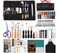 Tikjiua 456Pcs Leather Working Tools with Apron and Tooling Bag, Leather Craft Kit with Tools for Stamping, Carving, Sewing, Beveling, Cutting, Crafting