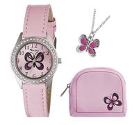 Tikkers Butterfly Kids Giftset AKG-008 - Girl - 29 mm - Analogue - Quartz - Mineral Glass Multi coloured/Pink 29 mm