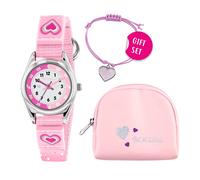 Tikkers Girls Pink Canvas Rip Strap Heart Watch, Purse and Bracelet Set