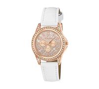 Tikkers Girl's Quartz Watch with Rose Gold Dial Analogue Display and White Imitation Leather Strap TK0129