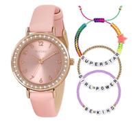 Tikkers Pink Strap Rose Gold Stone Set Watch & Beaded Friendship Bracelet Set ATK1092-SET
