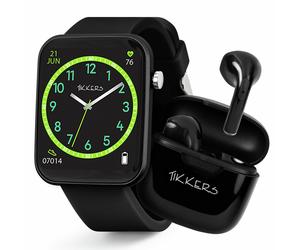 Tikkers Teen Series 13 Black Smart Watch and Earbuds Set