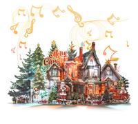 TIKLANA Pop Up Christmas Card, 3D Animated House Design, Jumbo Paper Xmas Giant Greeting Card with Music & Lights, Musical Christmas Gifts Card for Friends Family-Accordion Fold Xmas Villa