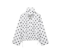 Tiko Miko Womens Polka Dot Button Down Jacket Stand Collar Cropped Coat Trendy Fall Spring Jacket with Pockets, White, Medium