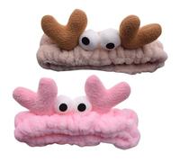 TIKODIDA 2pcs Crab-Shaped Face Washing Headbands for Women, Soft Elastic Makeup Hairbands, Spa Skincare Hair Wraps in Khaki and Pink for Daily Facial Care