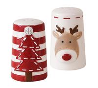 TIKODIDA 2Pcs Leak-Proof Ceramic Salt and Pepper Shakers Set, Small Christmas Style Seasoning Bottles with Embossed Design for Kitchen and Dining Use