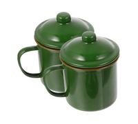 TIKODIDA 2pcs Retro Green Enamel Gardening Mug for Camping and Homes