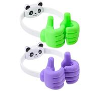 TIKODIDA 2pcs Small Cartoon Thumb Desktop Phone Holders, Tabletop Cellphone Stands with White and Purple, White and Green Arms, Compatible for Smartphones and Tablets