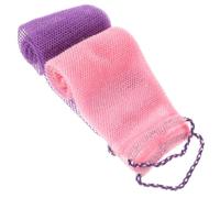 TIKODIDA Exfoliating Mesh African Net Bath Scrubber 2Pcs Set Purple Pink Shower Washcloth with Pull-Cord for Body Cleansing in Tub or Shower