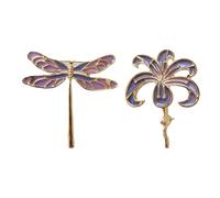 TIKODIDA Flower Brooch Dragonfly 2Pcs Alloy Pins for Women Sweaters Suits Lilac Colour