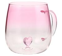 TIKODIDA Gradient Tea Cup with Heart Inside Single Layer Design Beverage Glass Mug with Handle Pink Romantic Stylish Drinkware for Breakfast and Special Occasions