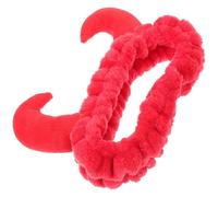 TIKODIDA Horn Headband for Washing Face, Plush Devil Horn Hairband Soft Fabric, Red Spa Facial Headband for Women and Shower and Yoga Use