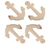 TIKODIDA Nautical Wood Wall Art 4Pcs Anchor Set, Unpainted 18Cm Rustic Wooden Hanging Decorations for Seaside Bedroom and Ship Inspired Room