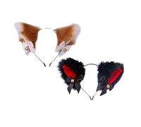 TIKODIDA Plush Cat Ear Headband with Bow and Bell 2pcs Animal Ear Hair Accessories for Women Party Hair Hoop Soft Velvet Hairband for Costume