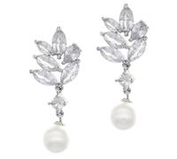 TIKODIDA Zircon Pearl Earrings for Bride Dangle Wedding Drop Earrings Statement Jewelry for Banquet Party