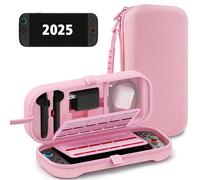 TIKOdirect Carrying Case for Nintendo Switch 2 (2025) & 2021 OLED & 2017, Travel Hard Shell Portable Bag with 24 Game Card Slots, Switch 2 Carrying Case for Accessory Kits, Pink