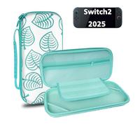 TIKOdirect Carrying Case for Switch 2, Shockproof Portable Travel Bag with Glitter Galaxy Cover, Screen Protectors and Cute Leaf Thumb Grips Caps, Green