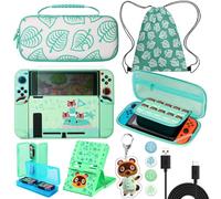 TIKOdirect Carrying Case for Switch, Cute Portable Travel Bag Accessories with Protective Case, Screen Protectors, Stand, Game Card Case and Thumb grip caps[Keychain Gift], Leaf Green