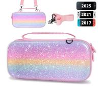 TIKOdirect Carrying Case for Switch2, Pretty Shockproof Portable Travel Bag with Glitter and Beautiful Patterns, Pink