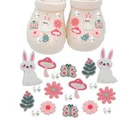 tikono 18PCS Sparkling Shoe Charms, Bling Accessories for Woman, Bunny Flower Butterfly Mushroom Charms Decorations for Shoes, Party Favors Birthday Gifts