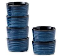 Tikooere Ceramic 4 oz Ramekins,Small Souffle Dishes Set of 6, Mini Baking Bowls for Kitchen, Porcelain Dipping Sauce Cups for Creme Brulee, Pudding, Ice Cream, Lava Cakes, Microwave & Oven Safe, Blue